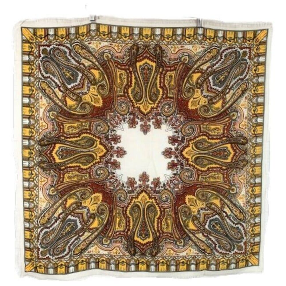 Paisley Scarf NEW Brown Gold Ivory Fall Colors Fringed Soft Semi Sheer ITALY - Picture 2 of 5